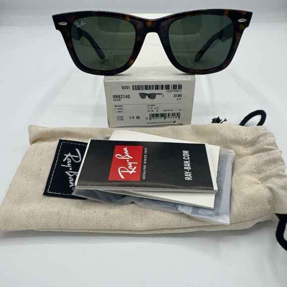 Ray-Ban ORB2140 Wayfarer Havana Bio-Acetate Frame With Green Lenses 50-22 - Picture 2 of 6